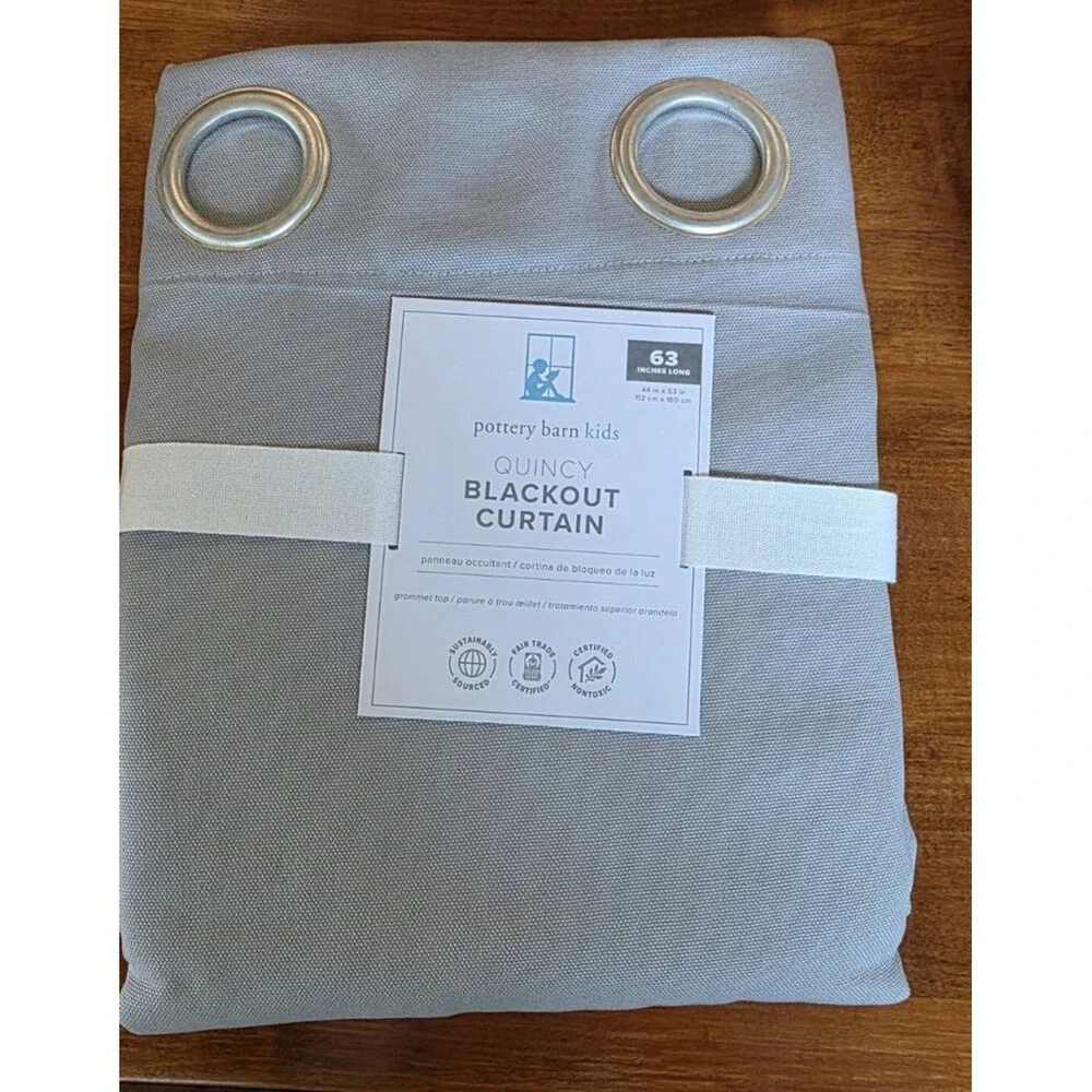 Pottery Barn Kids Quincy Solid Blackout Grommet Drape Light Grey 44x 63